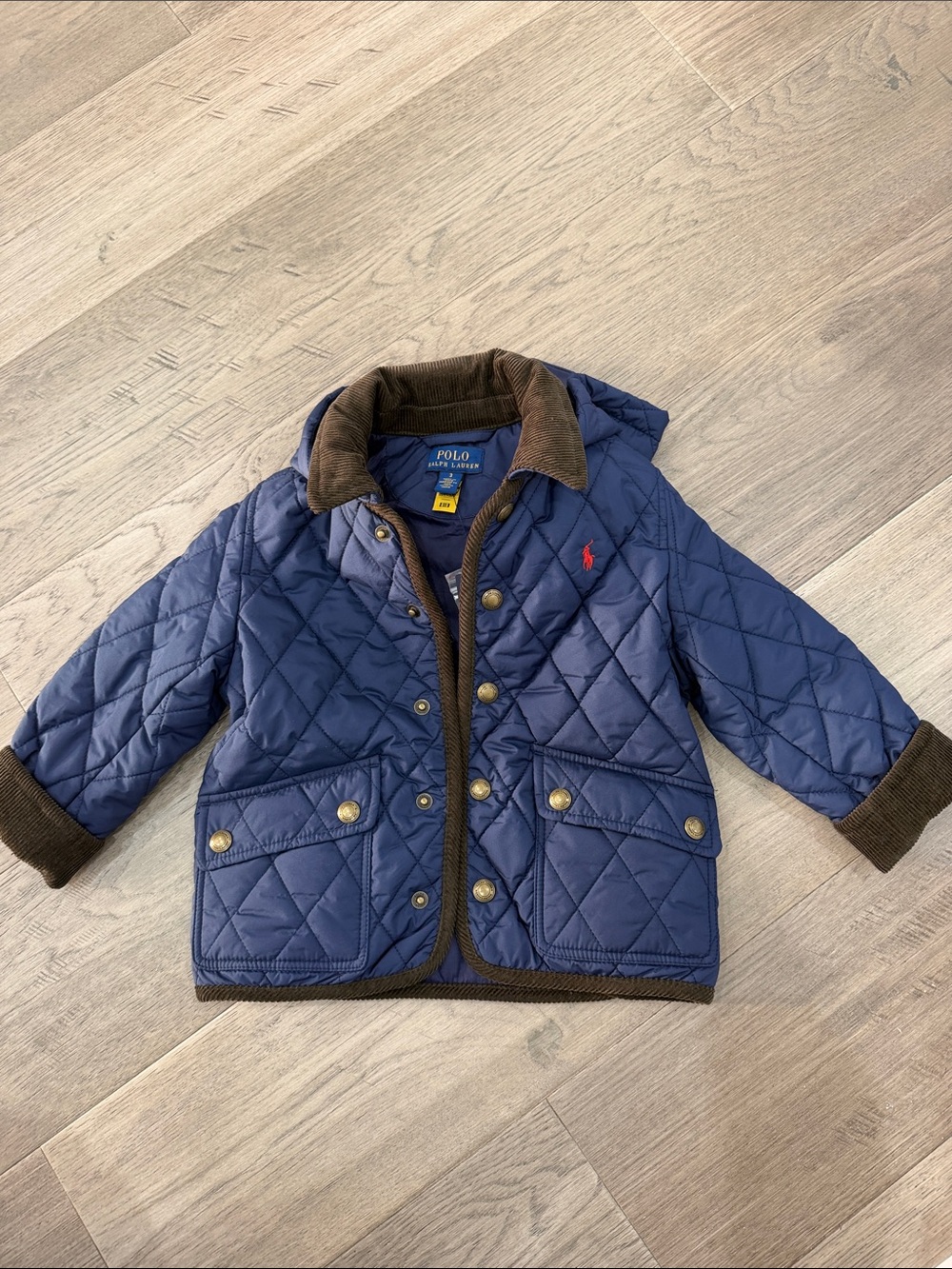 NWT Polo by Ralph Lauren Navy Quilted Puffer Jacket with Brown Trim